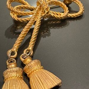 Gold Tassel braided Brooch Vintage New Sample/ New Dangling Tassel 3”